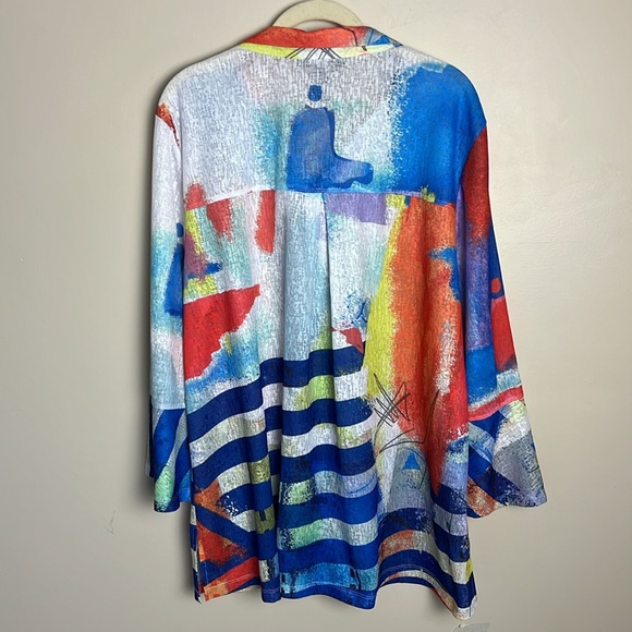 Ali Miles Lagenlook Multicolor Patterned Collared Button Front Blouse Sz XL - Picture 2 of 8